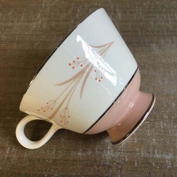 Vintage tea cup and saucer set pink cream beige orange delicate floral design - Picture 6 of 8